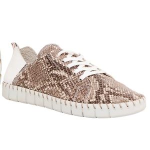 André Assous NEW 7 Iris Leather Sneaker SAND SNAKE PRINT LEATHER